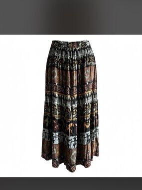 Just Class Bohemian Printed broomstick Skirt in Black & Brown M